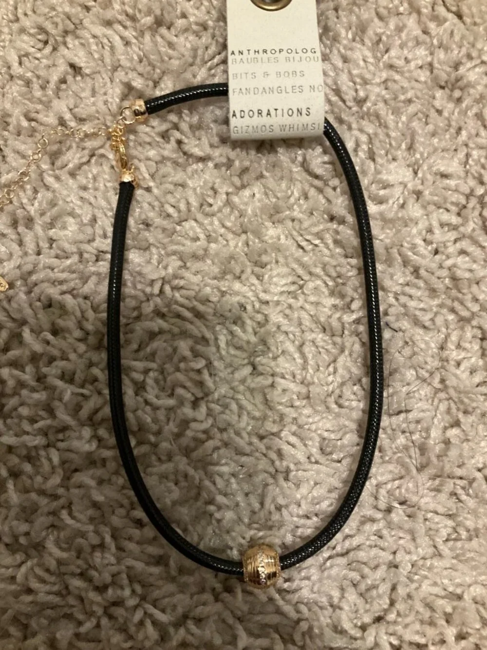 ANTHROPOLOGIE SINGLE BEAD CORD NECKLACE. BLACK/GOLD. - Picture 3 of 3